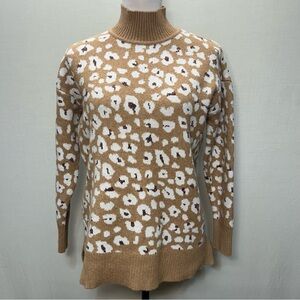 LOFT Tan and White Leopard Print Turtleneck Sweater MP